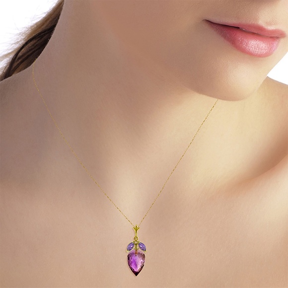 14K. GOLD NECKLACE WITH MARQUIS & POINTY BRIOLETTE DROP AMETHYSTS (Yellow Gold) - Picture 2 of 6